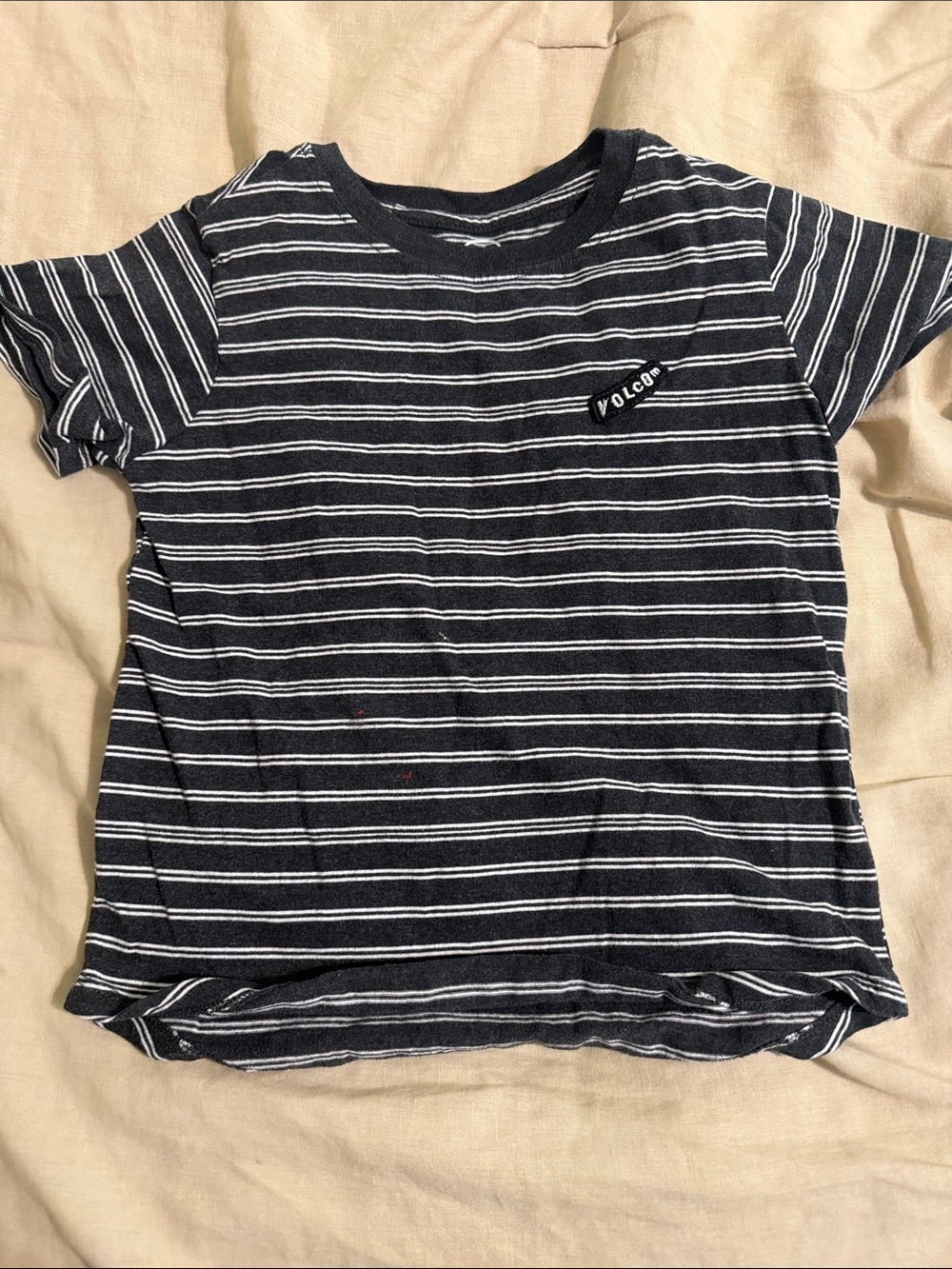 Volcom Kids Grey and White Striped Short Sleeve Tee size 6